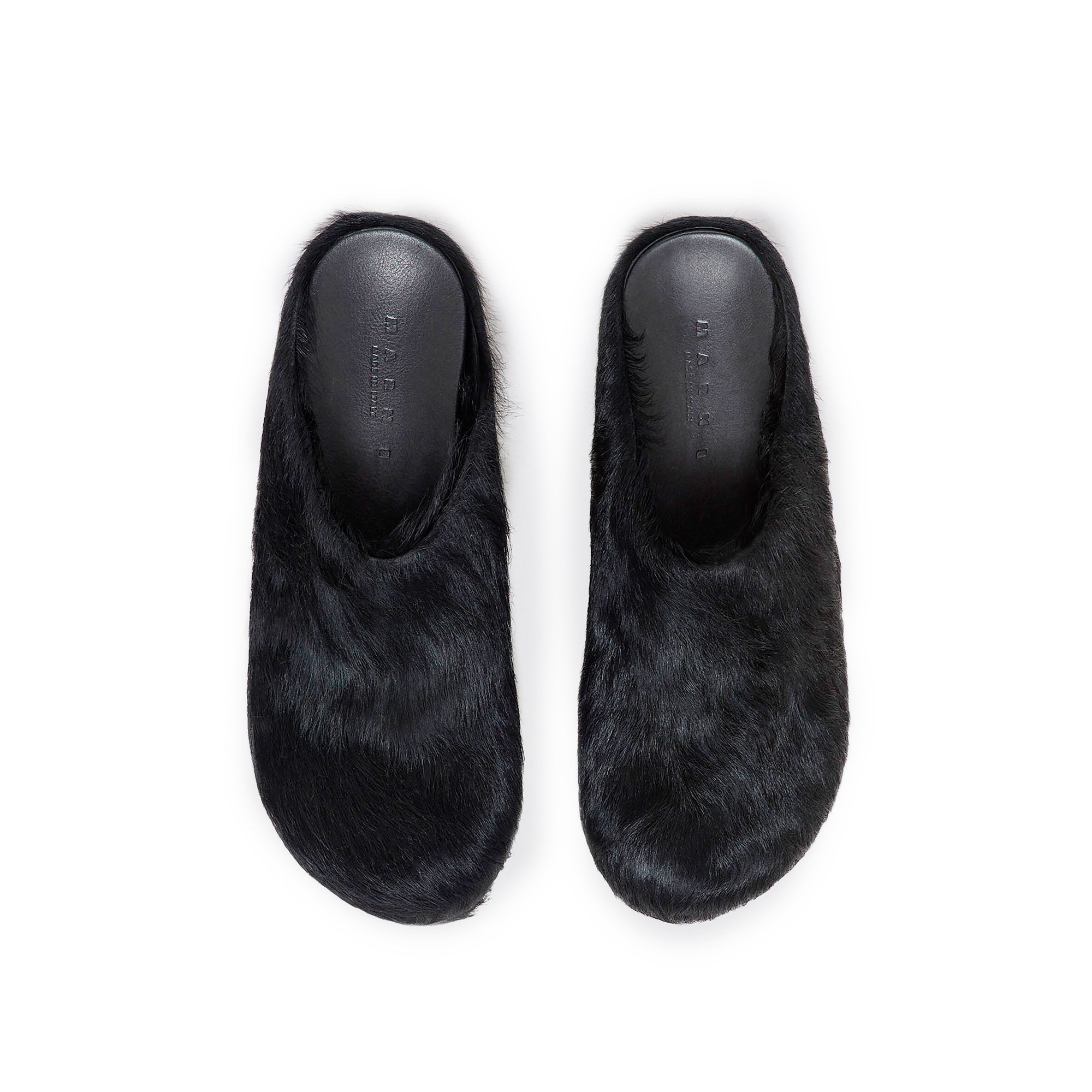 Marni Mens Long Hair Fussbett Sabot Black Mules